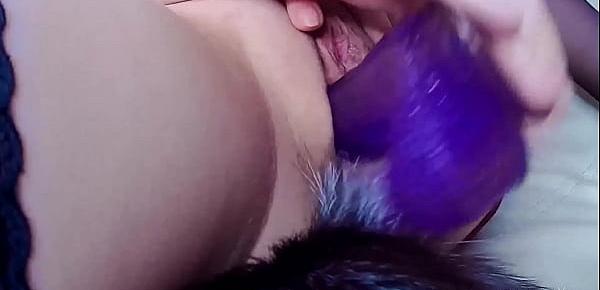  Hot Sexy Fox Masturbate Pussy Dildo with Butt Plug and Orgasm